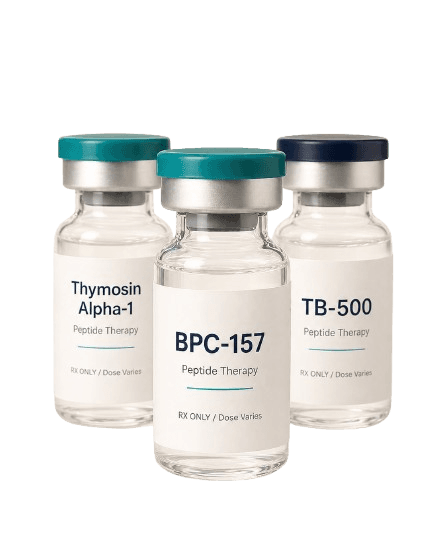 BPC-157, Thymosin Alpha-1 and peptide therapy vials